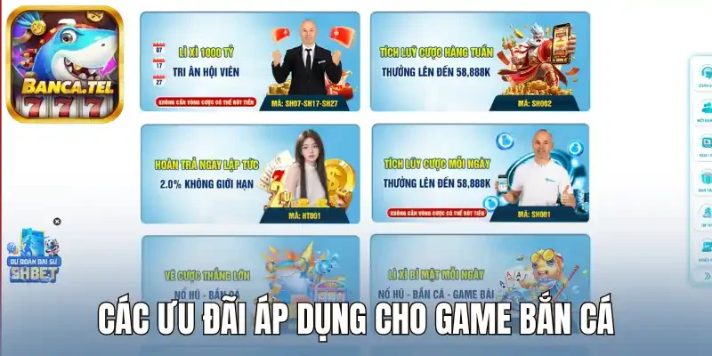 Các ưu đãi áp dụng cho game bắn cá